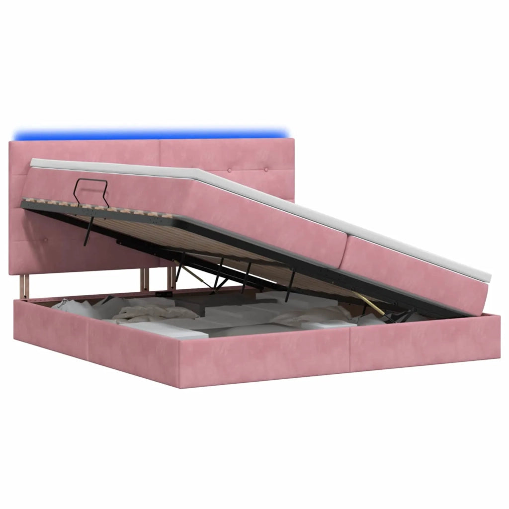 Letto con contenitore LED e materasso Rosa 200 x 200 cm Velluto 3460157