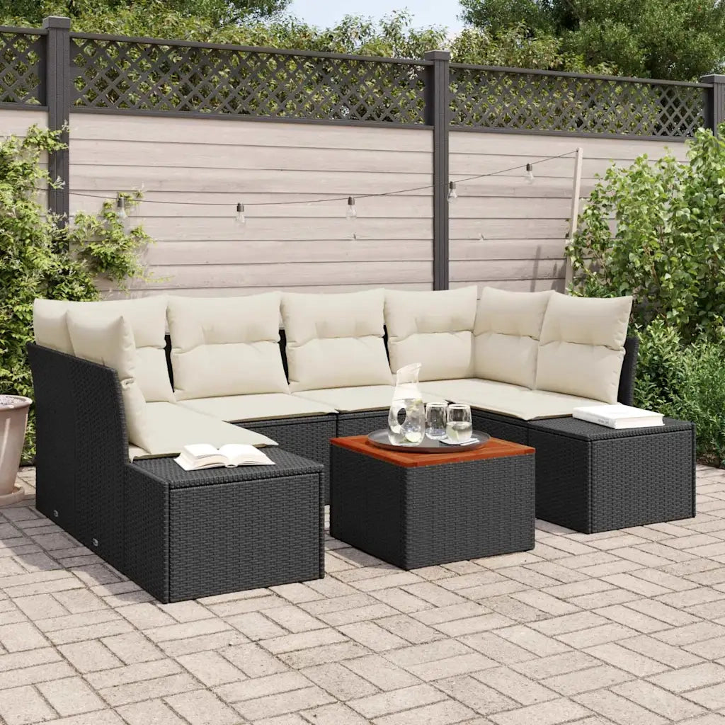 Set Divano da Giardino con cuscino 7 pcs Nero polyrattan 3347908