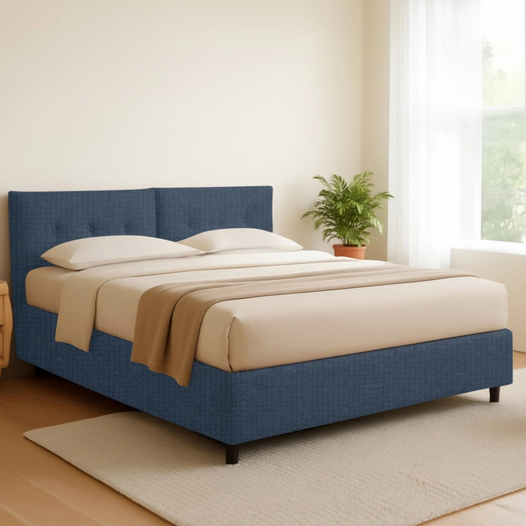 Bath, Letto Matrimoniale Sfoderabile Made in Italy, blu