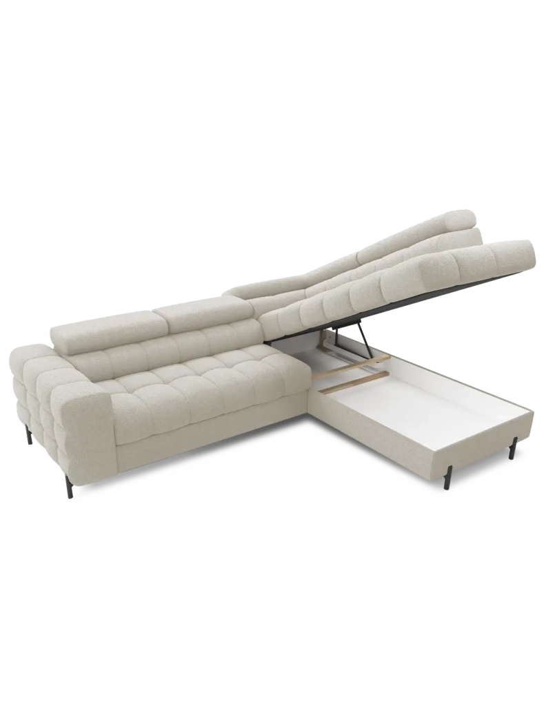 Divano FERRUM Beige chiaro convertibile 5 posti angolo destro con contenitore 276x93x200cm