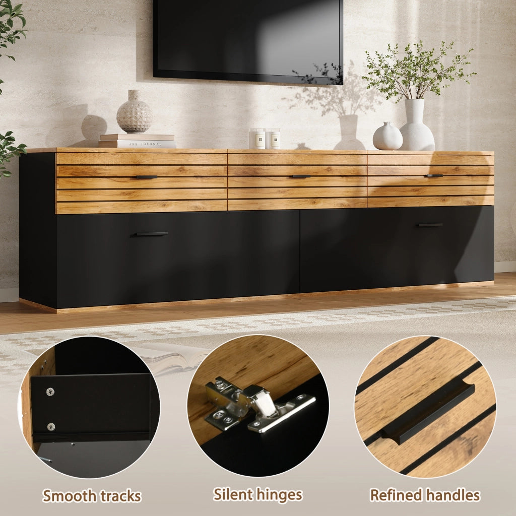 Mobile porta TV con 3 cassetti e 2 ante, 3 vani interni, per soggiorno, per tv fino a 65 pollici, 168 × 38 × 59 cm