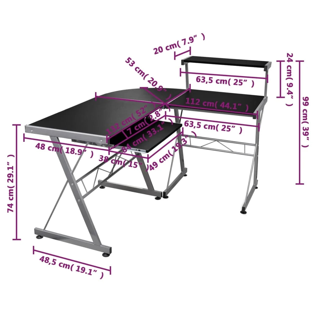 Scrivania angolare per computer/postazione di lavoro/unità studio 132 x 112 x 99 cm legno ingegnerizzato nero 02_0023732