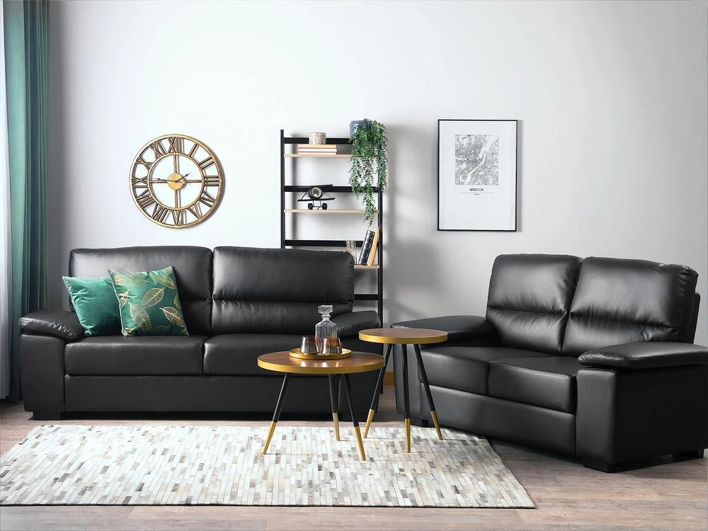 Set divano Nero 3 + 2 posti in ecopelle soggiorno stile moderno