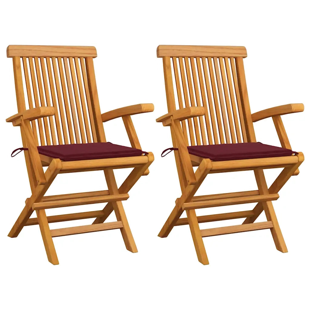 Sedie da Giardino con Cuscini Rosso Vino 2 pz Massello di Teak cod mxl 7174