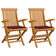 Sedie da Giardino con Cuscini Rosso Vino 2 pz Massello di Teak cod mxl 7174