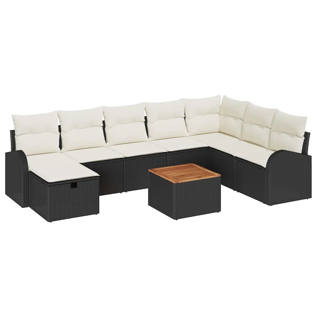 Set Divano da Giardino con cuscino 9 pcs Nero Poly Rattan