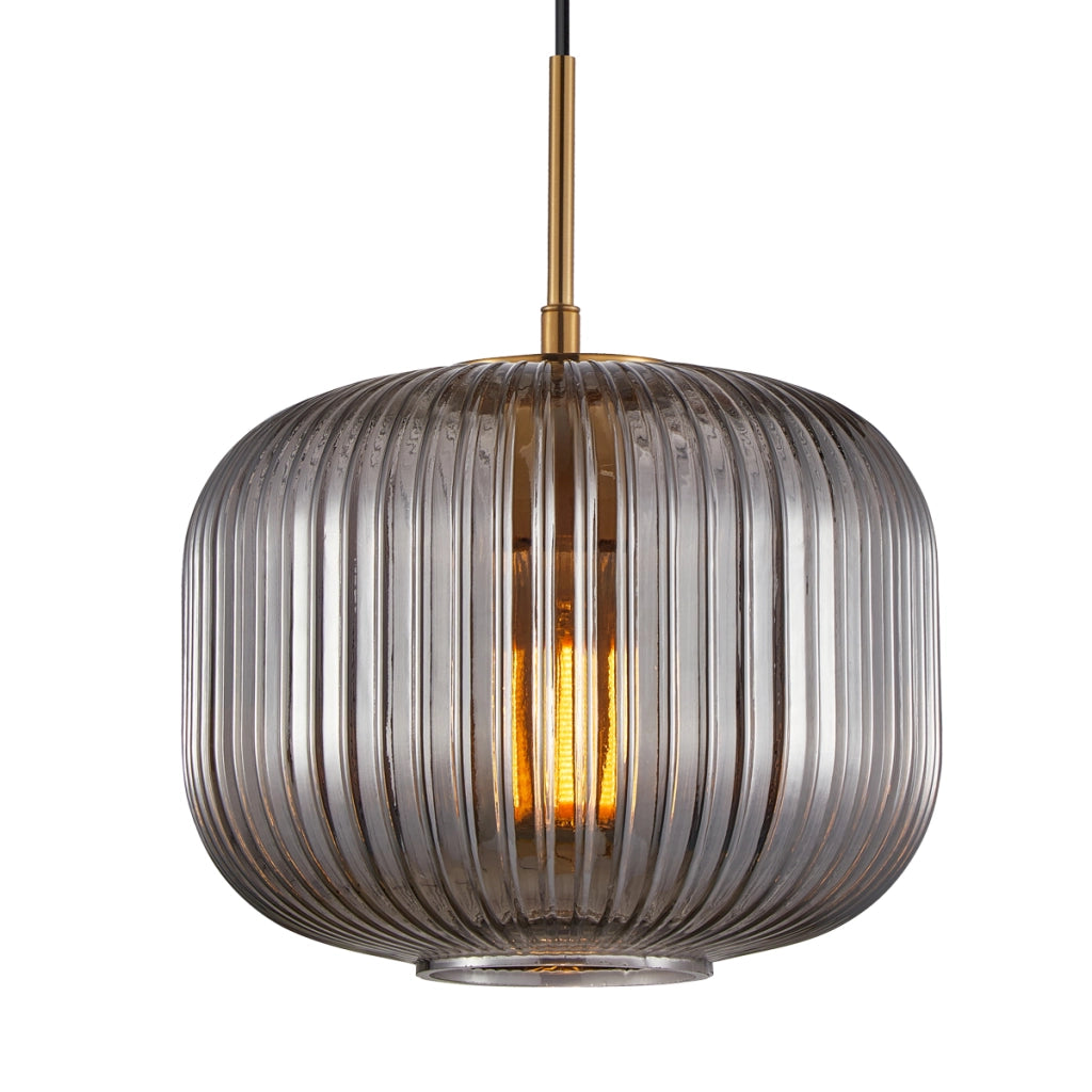 Lampada sospesa Gavino Italux nero/oro vetro fumé E27