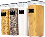 Contenitore di conservazione alimentare 2,8L, set di 4, con dispensatore di cereali, etichette per 24 prodotti (zucchero, farina, ecc.), materiale BPA-free, impermeabile e adatto a prodotti secchi (nero)