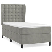 Letto singolo | Letto per adulti | Giroletto a Molle con Materasso Grigio Chiaro 90x200 cm Velluto