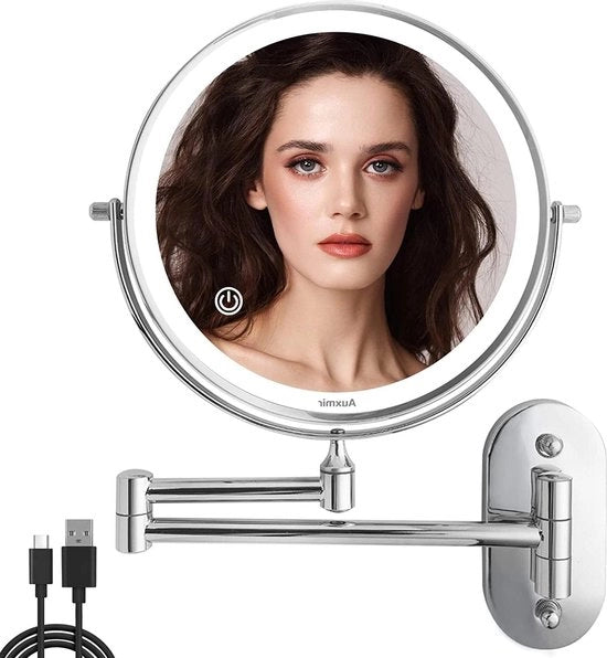 Specchio di Mancanza con Illuminazione a Led Regolabile - 1X / 10X Amplificazione - Caricabile via USB - Rotante 360 Gradi - Montaggio a Parete - Modello per Bagno Spa Hotel specchio da muro