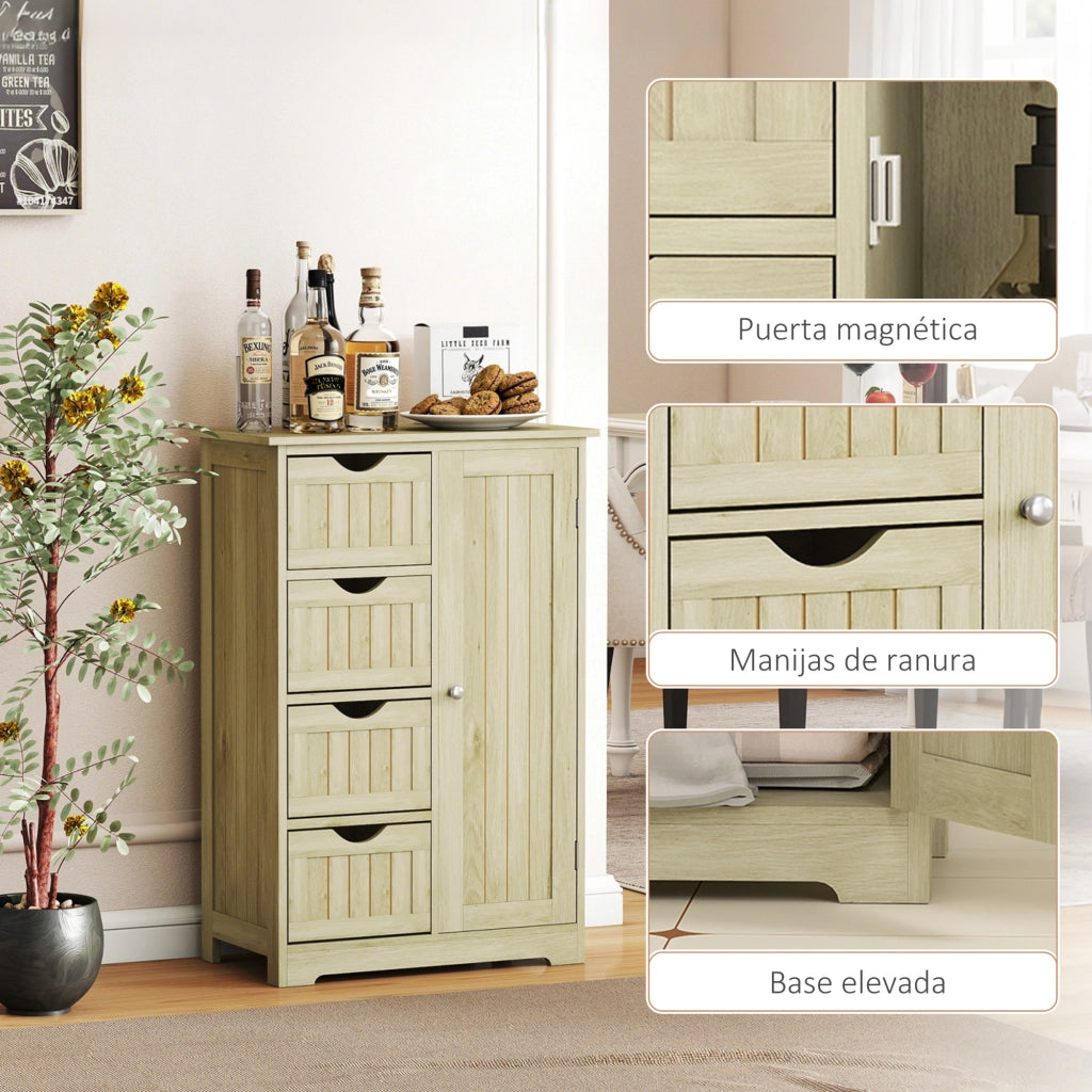 Armadietto Bagno Stretto con Cassetti e Ripiano Regolabile ¨C zephmum ¨C Legno Naturale 56x30x83 cm