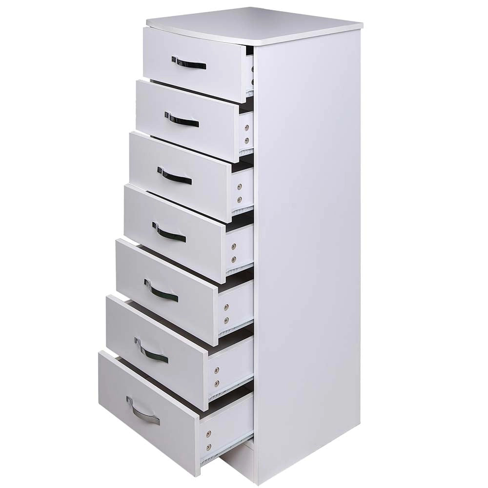 Cassettiera 7 Cassetti Multiuso Settimino Moderno Salvaspazio in Legno Mdf 116cm Bianco