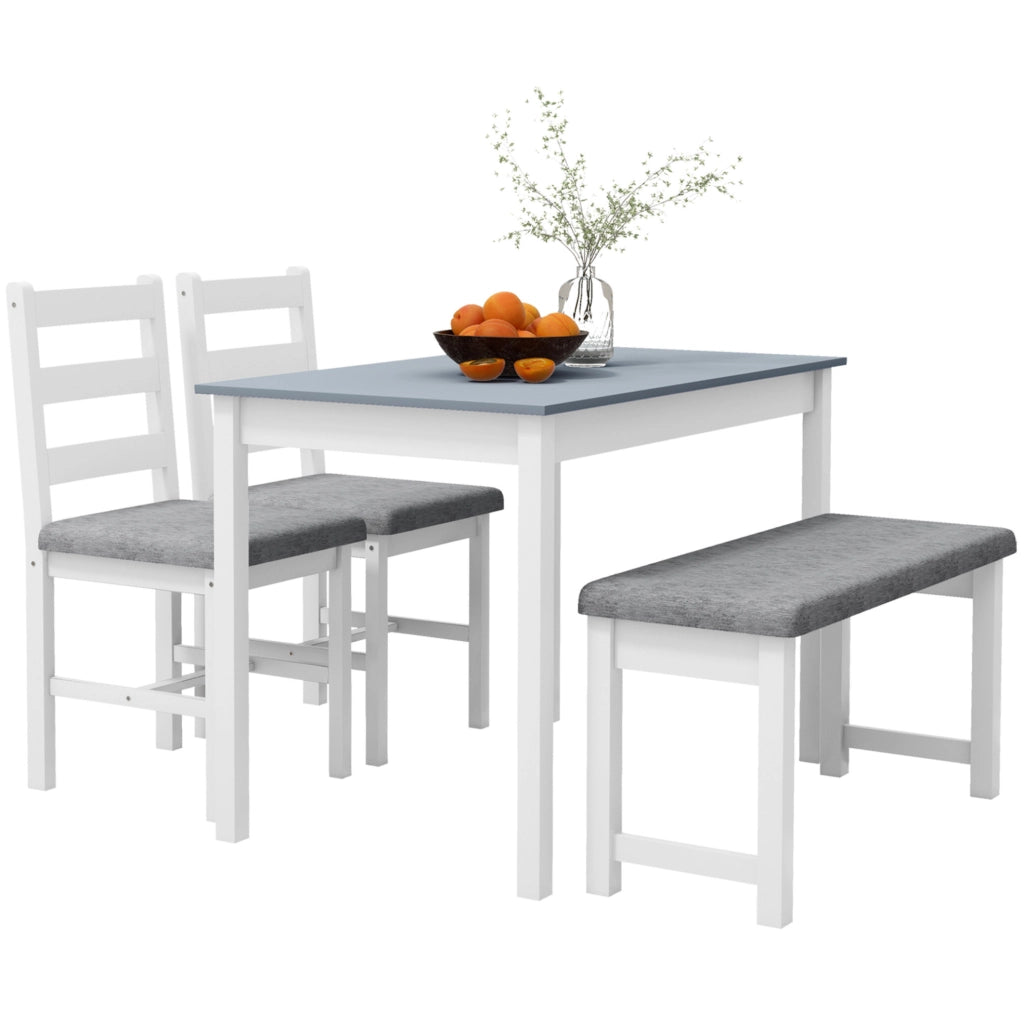 Set da pranzo 4 pezzi in pino con panca e 2 sedie grigio