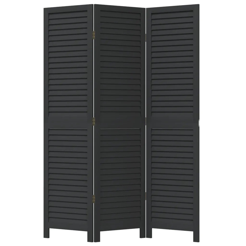 Divisorio Ambienti 3 Pannelli Nero Legno Massello di Paulownia 358845