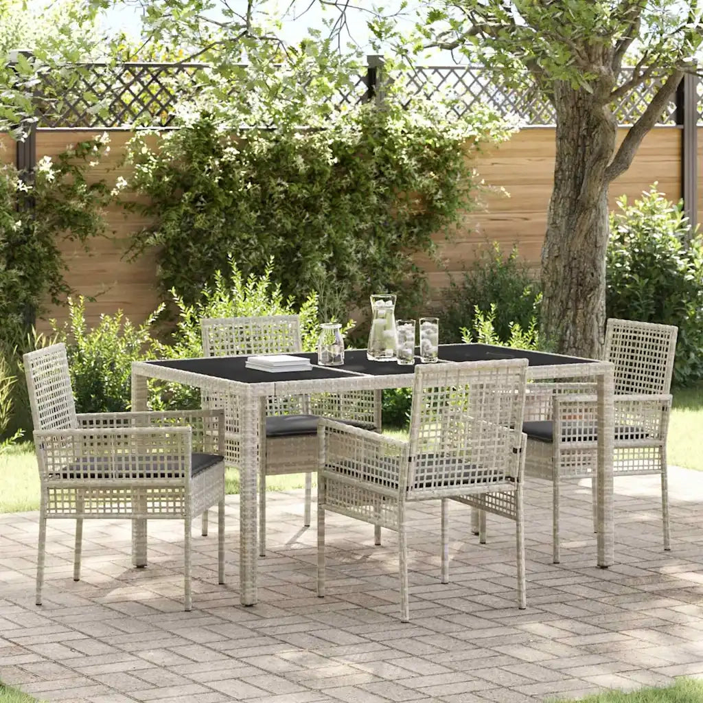 Set da Pranzo per Giardino 5 pz | Set Salotto da Giardino Grigio chiaro polyrattan