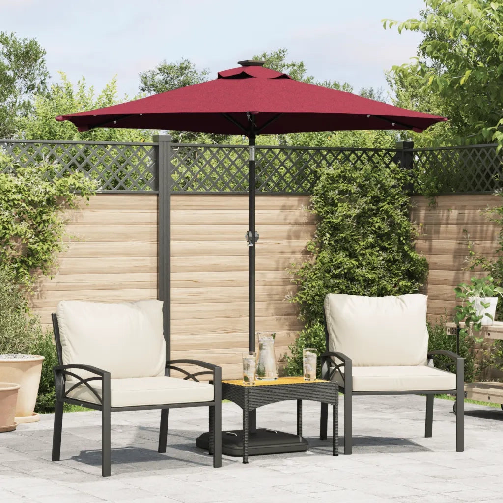 vidaXL Ombrellone Giardino LED Palo Acciaio Rosso Bordò 225x225x212 cm