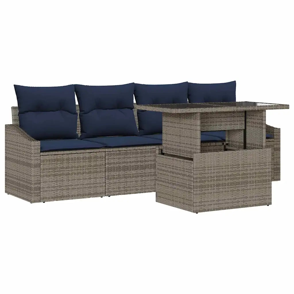 Set Divano da Giardino con cuscino 5 pcs Grigio polyrattan