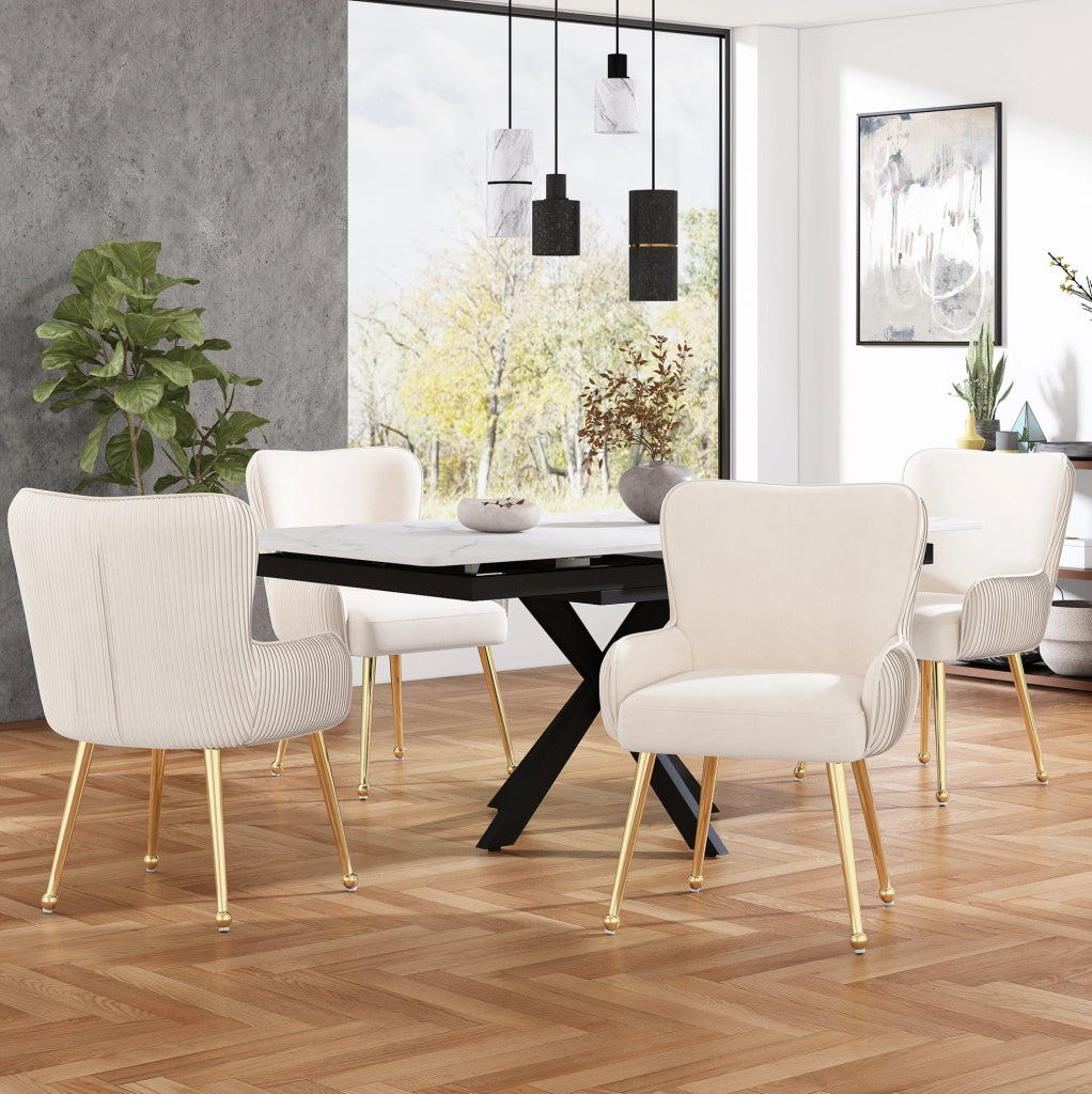 Set di 6 sedie in velluto con braccioli e supporto lombare; beige e oro