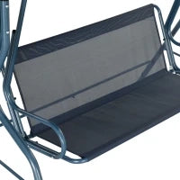 Dondolo da Giardino 3 Posti con Tetto Impermeabilizzato ad Inclinazione Regolabile, Cuscini per la Seduta, Schienale, Design a Righe, Bianco e Blu
