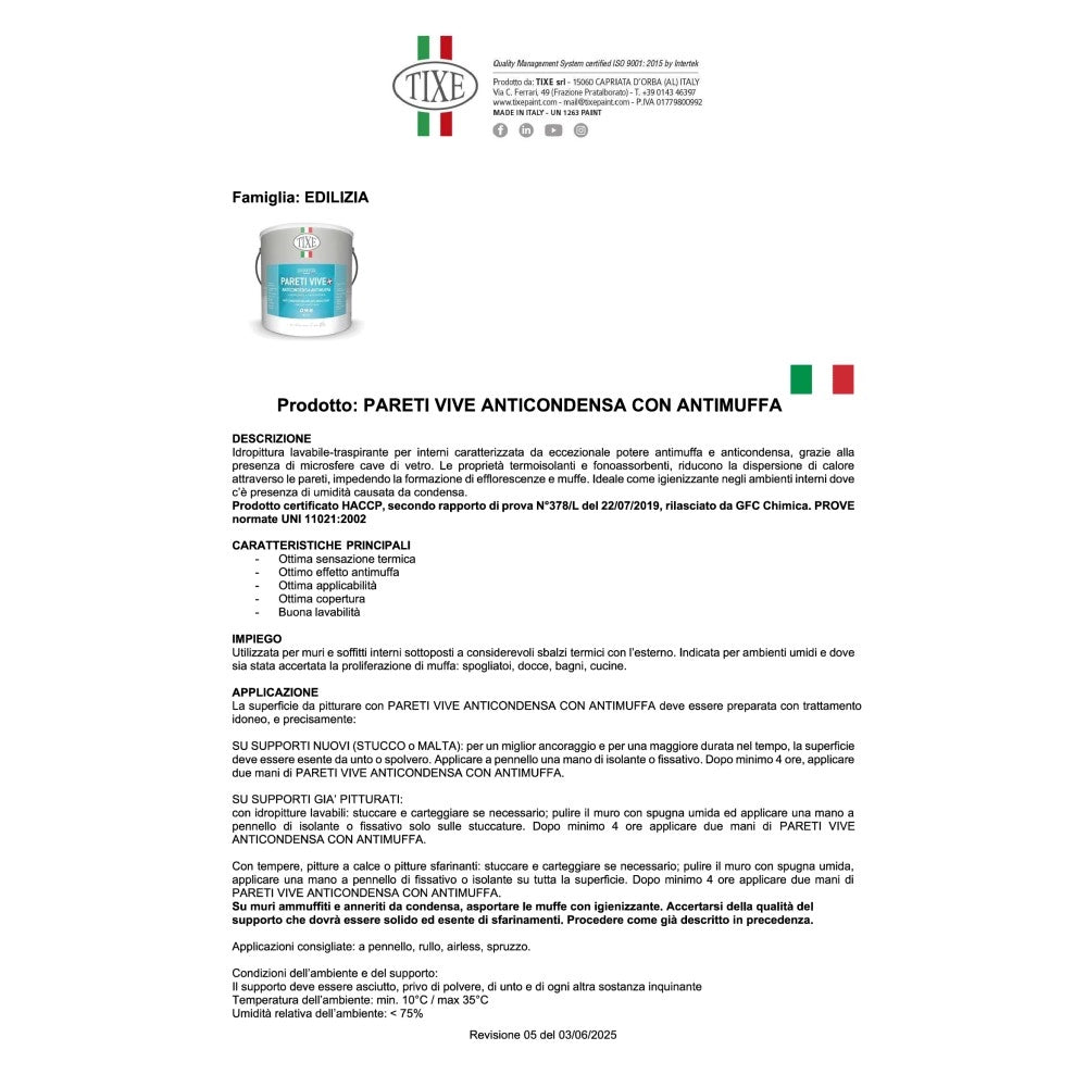 Tixe pareti vive 14lt pittura bianca opaca anticondensa alto spessore con antimuffa lavabile per interni