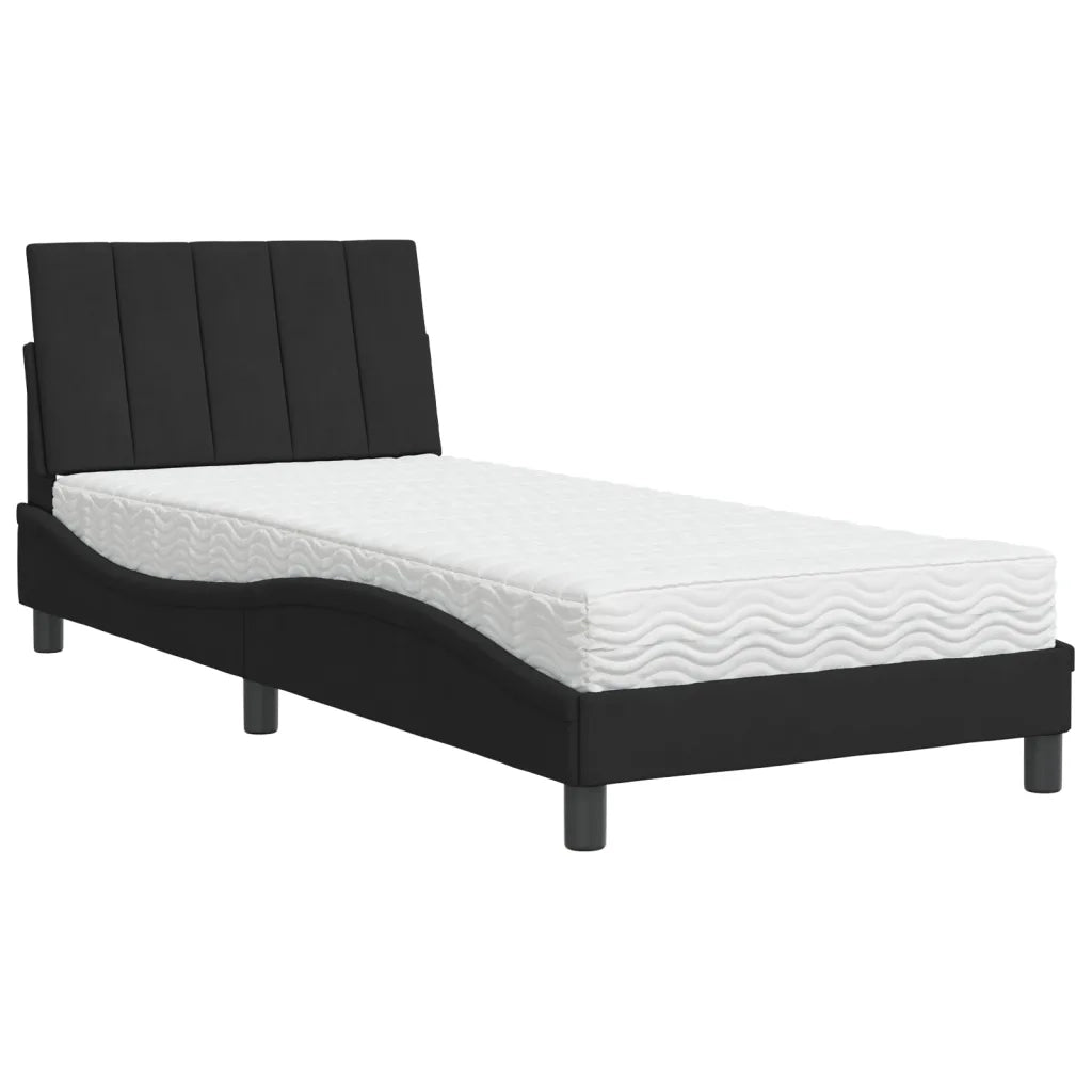 Letto con Materasso-Struttura Letto con Materasso Hanko Nero 80x200 cm in Velluto