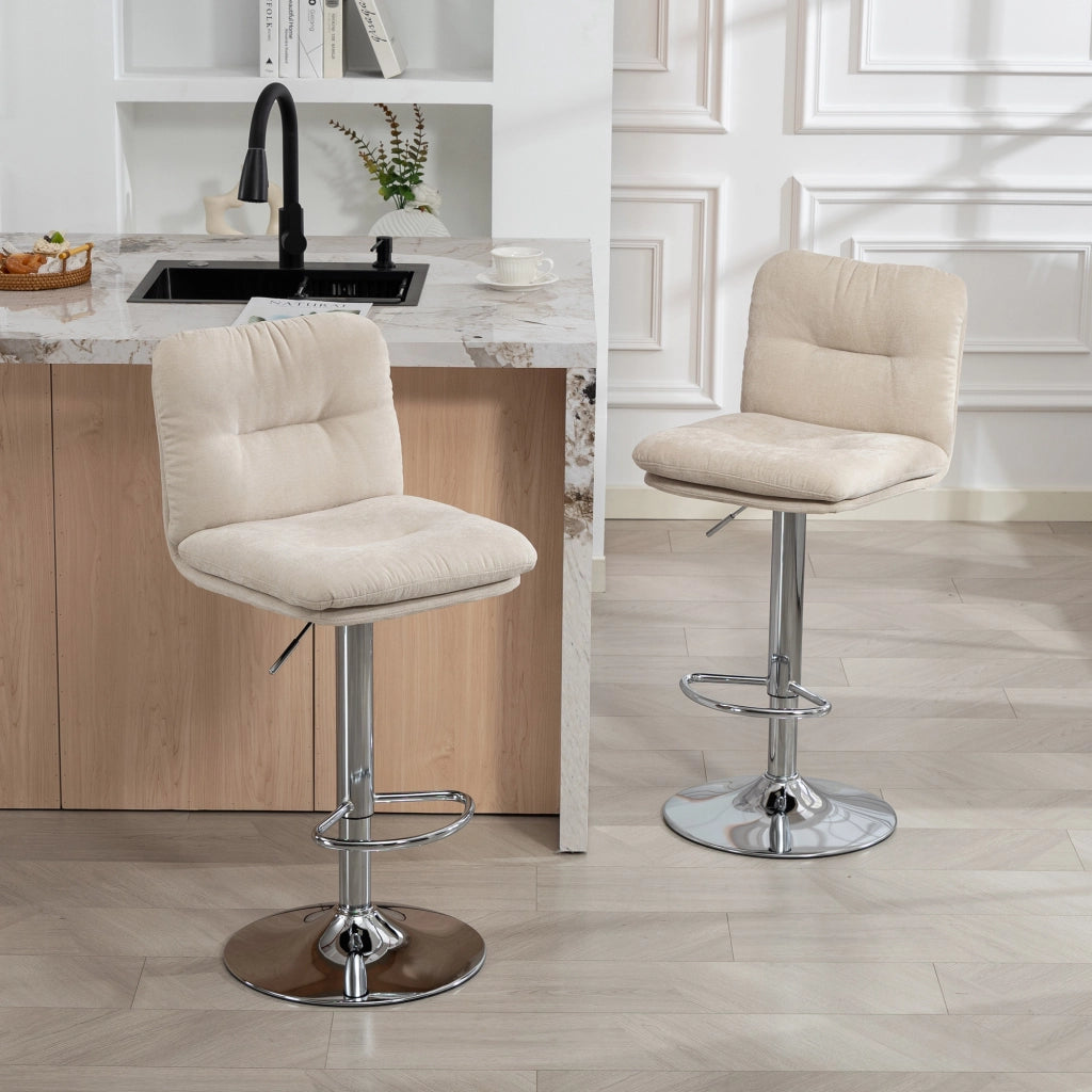 Sgabelli da Cucina con Schienale e Poggiapiedi Regolabili ¨C Zephmum ¨C Beige