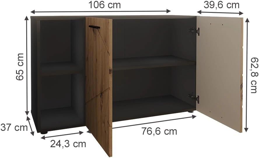 Mobile porta scarpe Irma, Antracite/Artisan, 106 x 63 cm con 2 porte