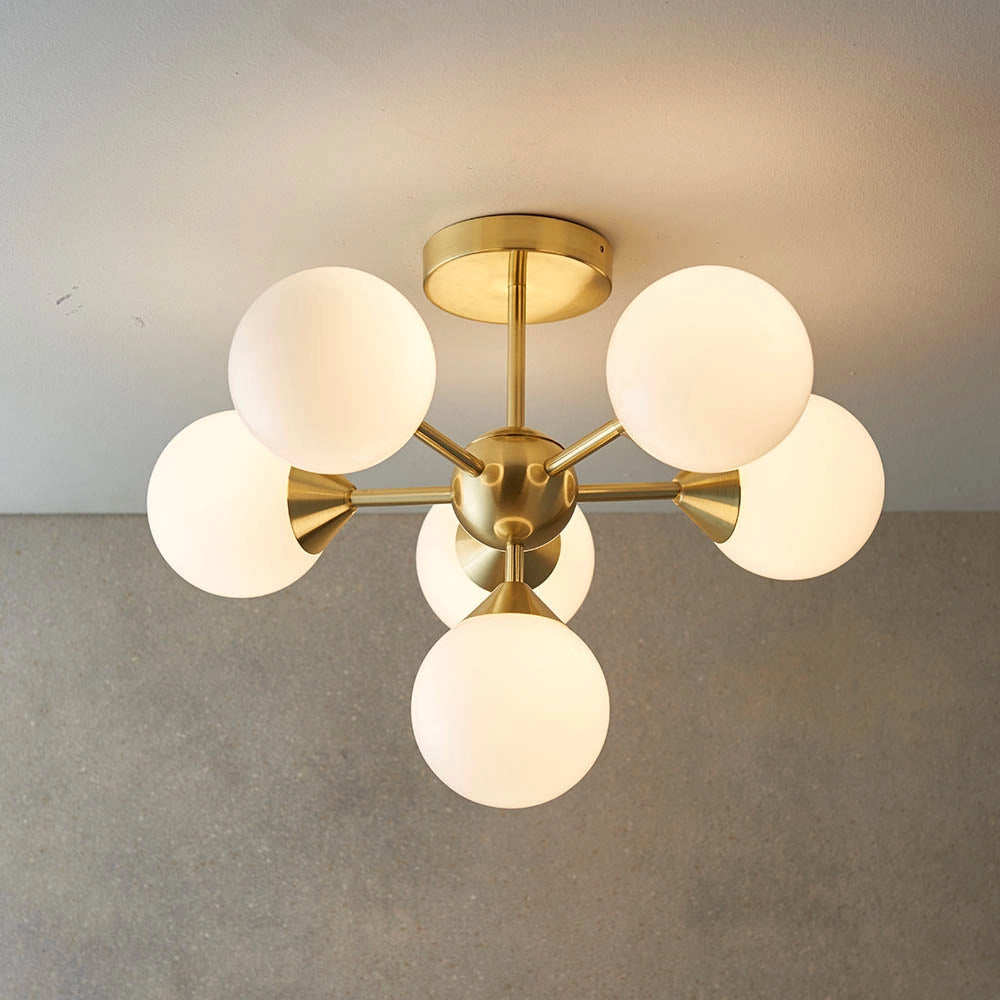 Plafoniera moderna ottone 6 luci G9 sfere vetro Endon