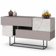 Madia Consolle Moderna 145 cm con 2 Ante 2 Cassetti Tortora e Marmo Bianco