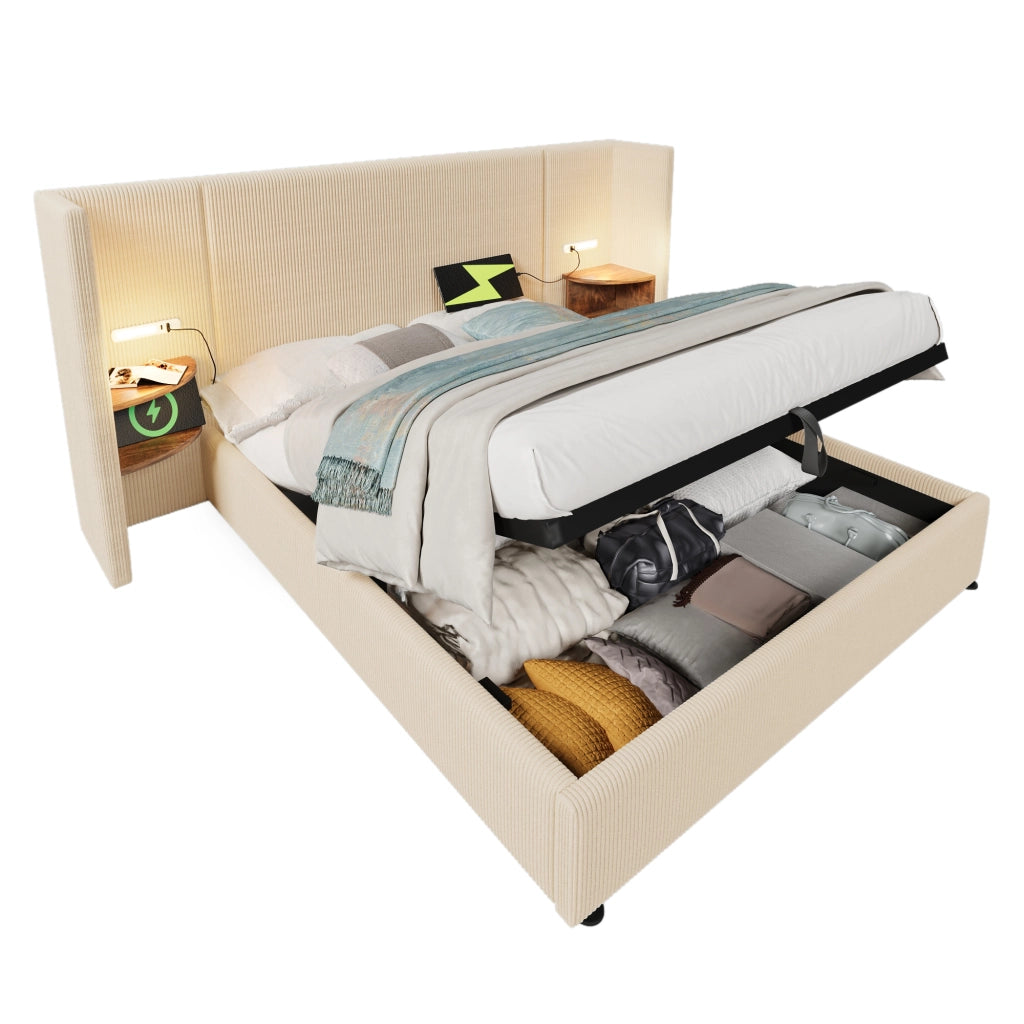 Letto Contenitore Letto Matrimoniale 160×200 cm con USB; Tipo C e Lampada da Lettura; senza Materasso