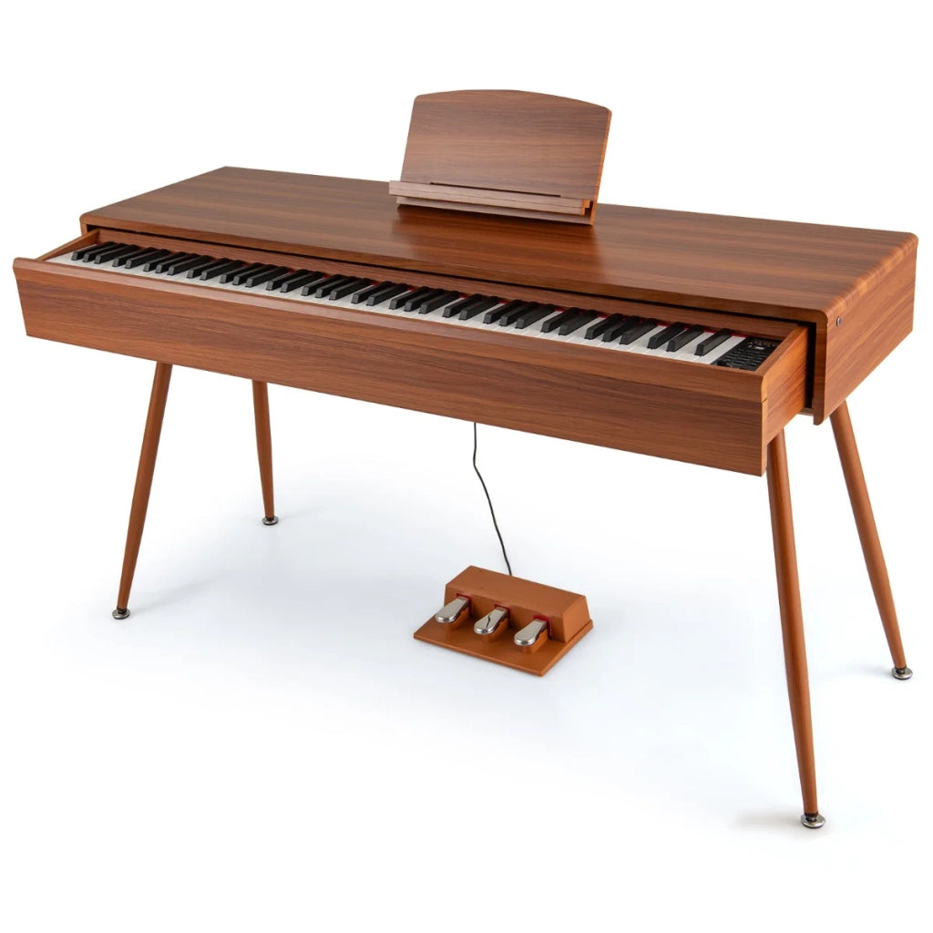 Pianoforte elettrico 2 in 1 con cassetto 142 x 51 x 81 cm suono stereo e funzioni di registrazione stile elegante in MDF marrone 20_0019065
