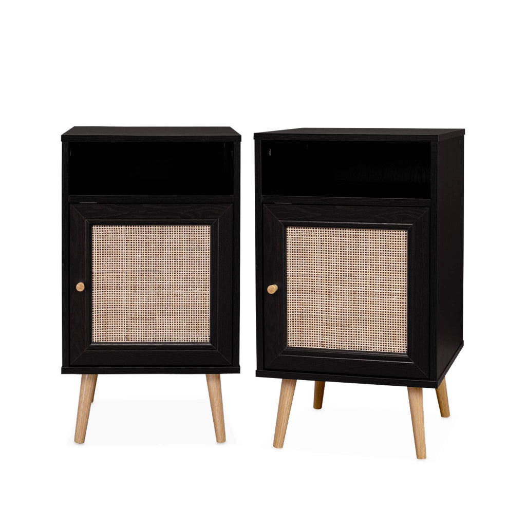 Set 2 comodini scandinavi in intrecciatura cannage, nero