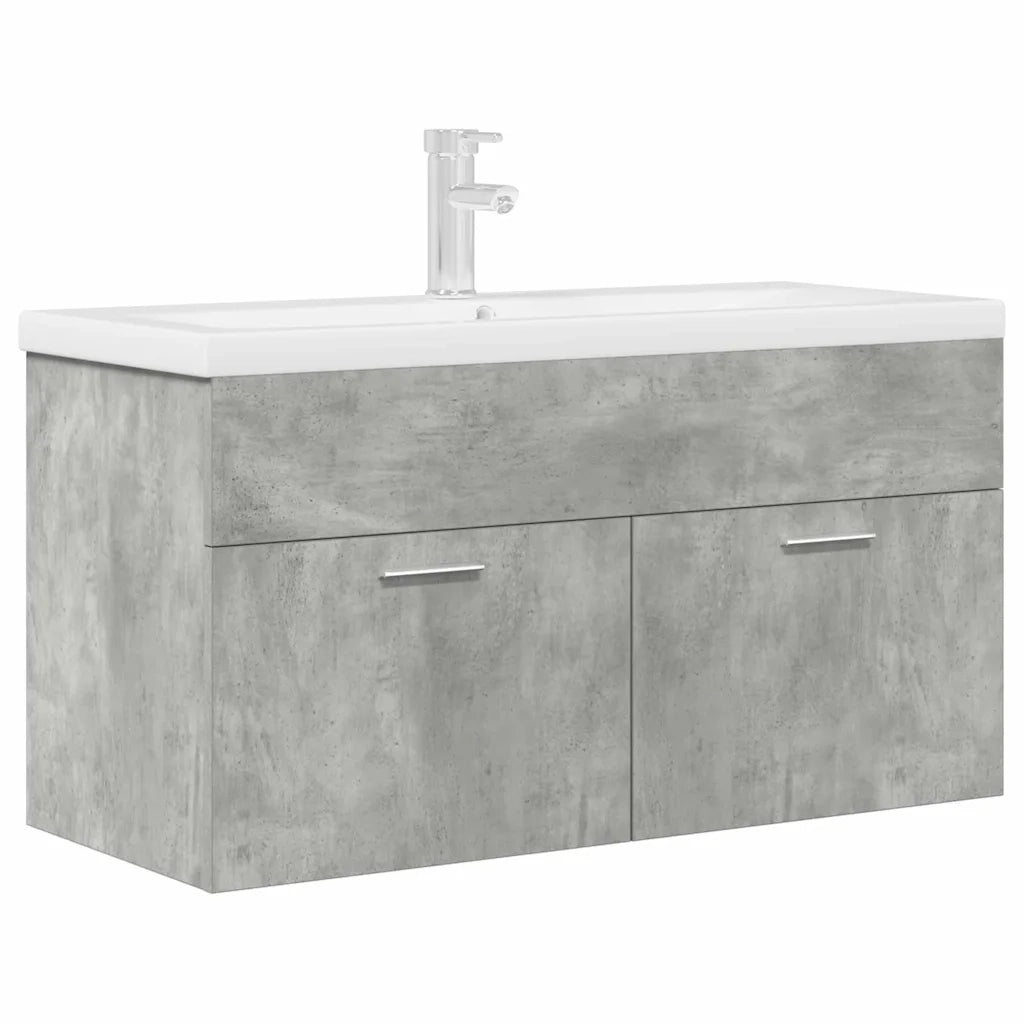 Mobile da Bagno con Lavabo Integrato e Rubinetto Grigio Cemento