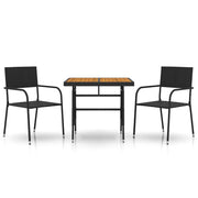 Set da Pranzo da Giardino 3 pz | Set Salotto da Giardino in Polyrattan Nero
