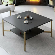 Tavolino da salotto Mia, Tavolo basso da caffè, Portariviste per divano, Ripiano da soggiorno, 80x80h40 cm, Antracite e Oro