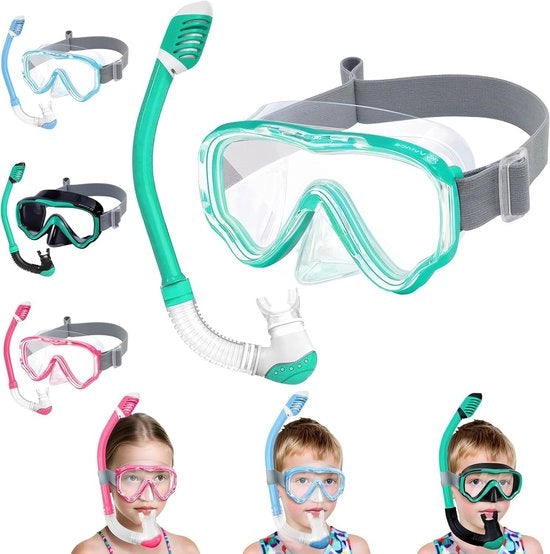 Kit di immersione per bambini da 4 a 14 anni - Occhiali da sub per bambini con maschera da snorkeling - 180 gradi anti-condens - Occhiali da sub con maschera da snorkeling regolabili per ragazze e ragazzi
