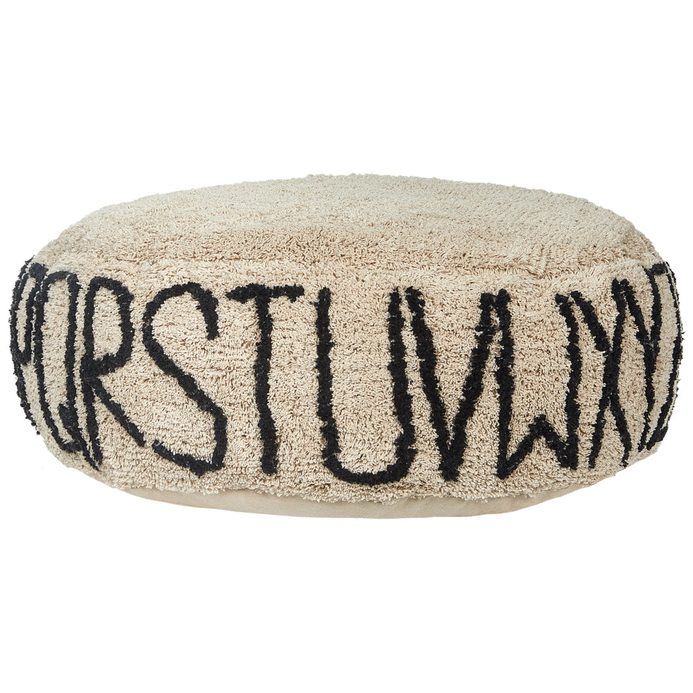 Cuscino da pavimento in cotone beige 60 x 60 x 20 cm con motivo alfabetico per bambini