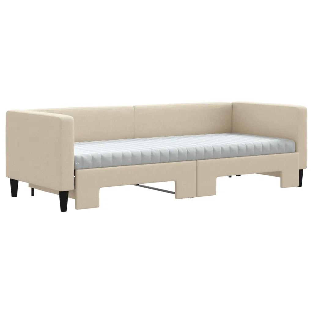 Divano Letto Estraibile con Materassi Crema 80x200 cm Tessuto