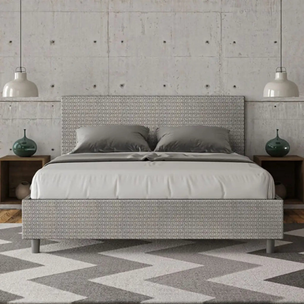 Letto matrimoniale con rete imbottito 160x210 tessuto Labirinto 2 grigio Adele