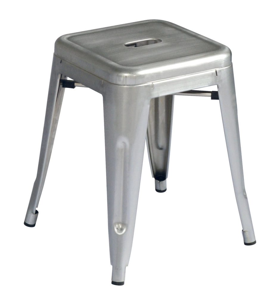 Set 4 Sgabelli Impilabili 39x39x46 cm in Lamiera Galvanizzata Silver