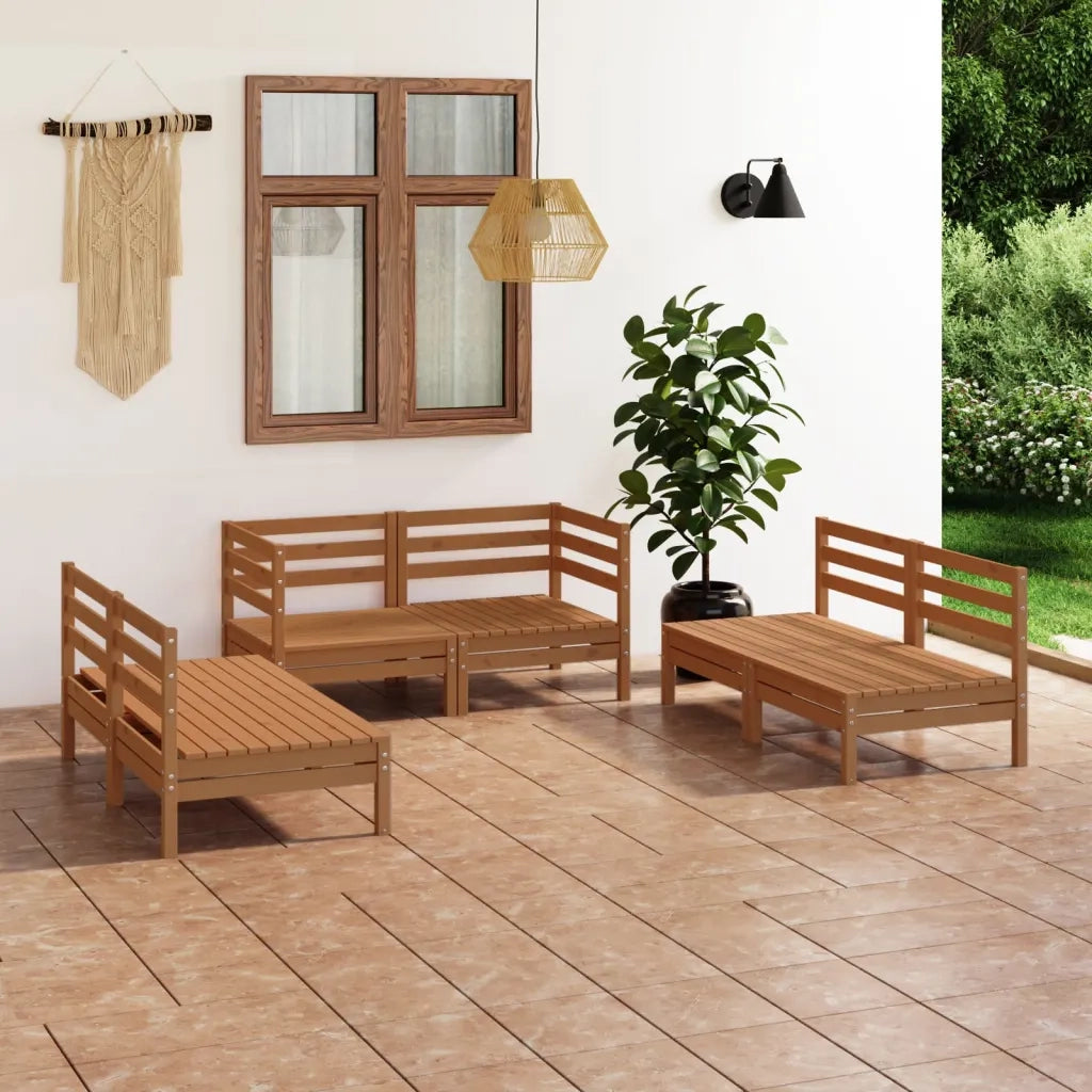 Set Salotto da Giardino 6 pz | Set di Mobili da Esterno Marrone Ambra Legno Massello Pino