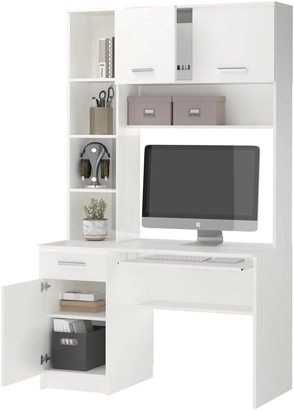 Scrivania Crossline, Bianco, 120.1 x 59.5 cm, con ripiano tastiera estraibile e utilizzabile in modo combinato