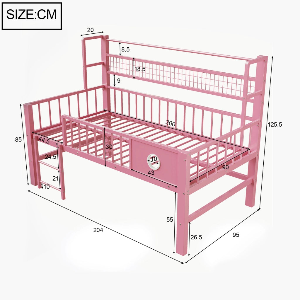 Letto a soppalco basso per bambini 90x200 cm rosa