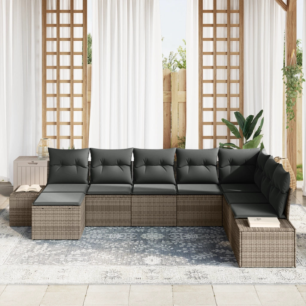 Set Divano Giardino 8 Pezzi con Cuscini Grigi in Polyrattan
