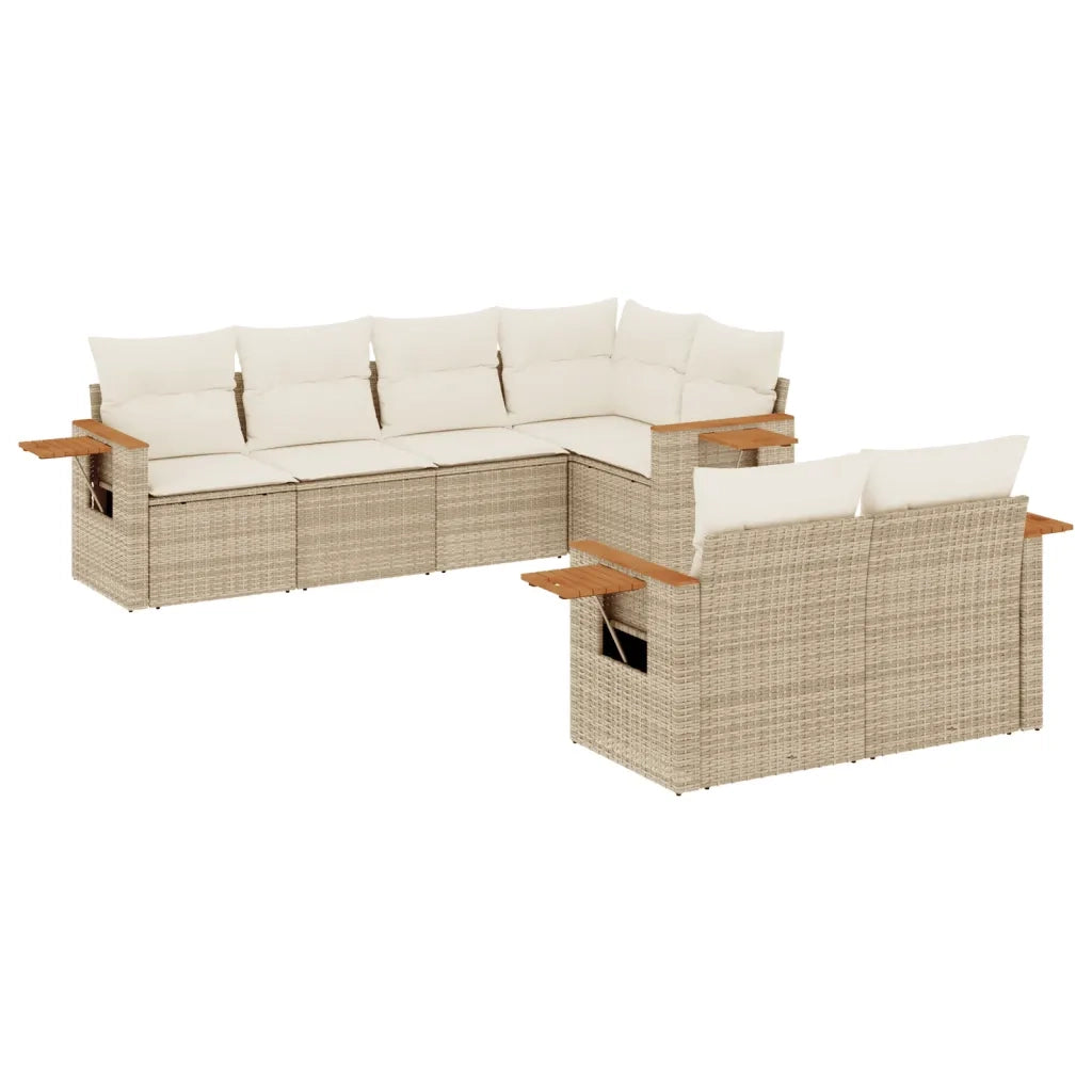 Set Divani da Giardino 7 pz con Cuscini Beige in Polyrattan 3259384