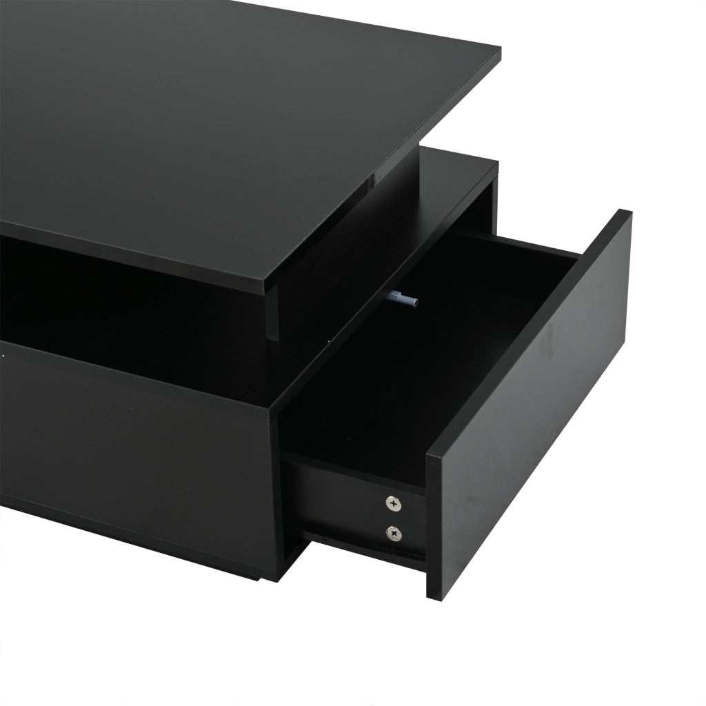 Tavolino da caffè 100x50x36 cm con LED e 2 cassetti in truciolato nero
