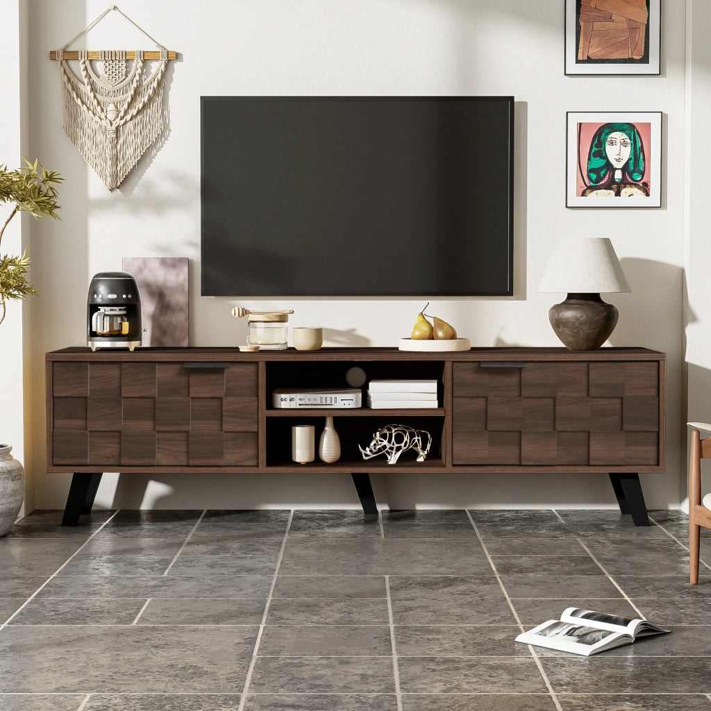 Mobile TV con 2 Ante e 2 Vani Aperti; Cerniere Ammortizzate; per Soggiorno; in Truciolare; 160;5 × 35;5 × 45 cm; Legno