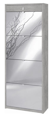 Scarpiera con specchio naturale 4 ante a ribalta e 1 Cassetto H164 L63 P29 Cm colore Cemento Sk568spk Sarmog