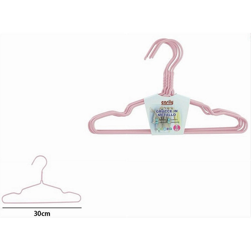Trade Shop - Set 5 Pz Grucce Stampelle Appendiabito In Metallo Rosa Vestiti Pantaloni 87695 -