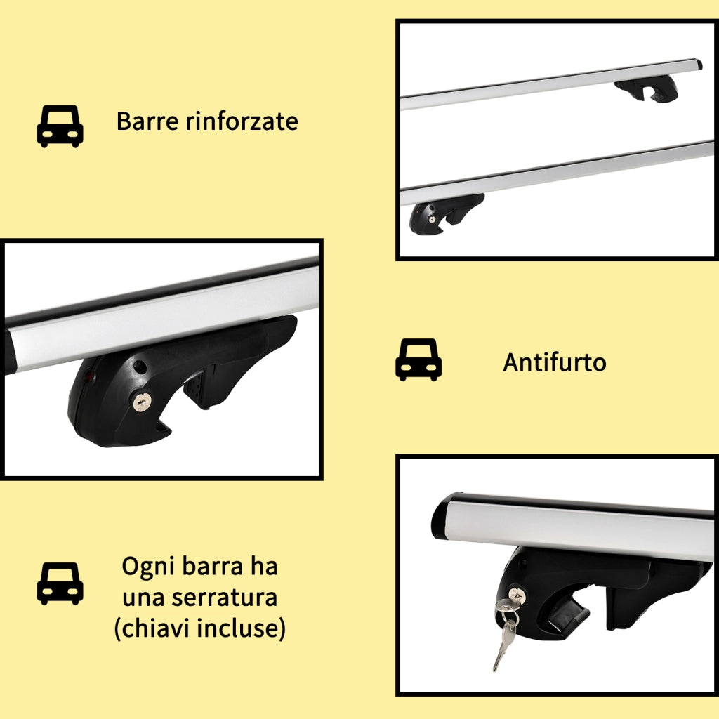 Barre Portatutto per Auto da 75 kg con Blocco e Chiavi di Sicurezza, in Alluminio e ABS, 135.3x5.7x7 cm, Argento